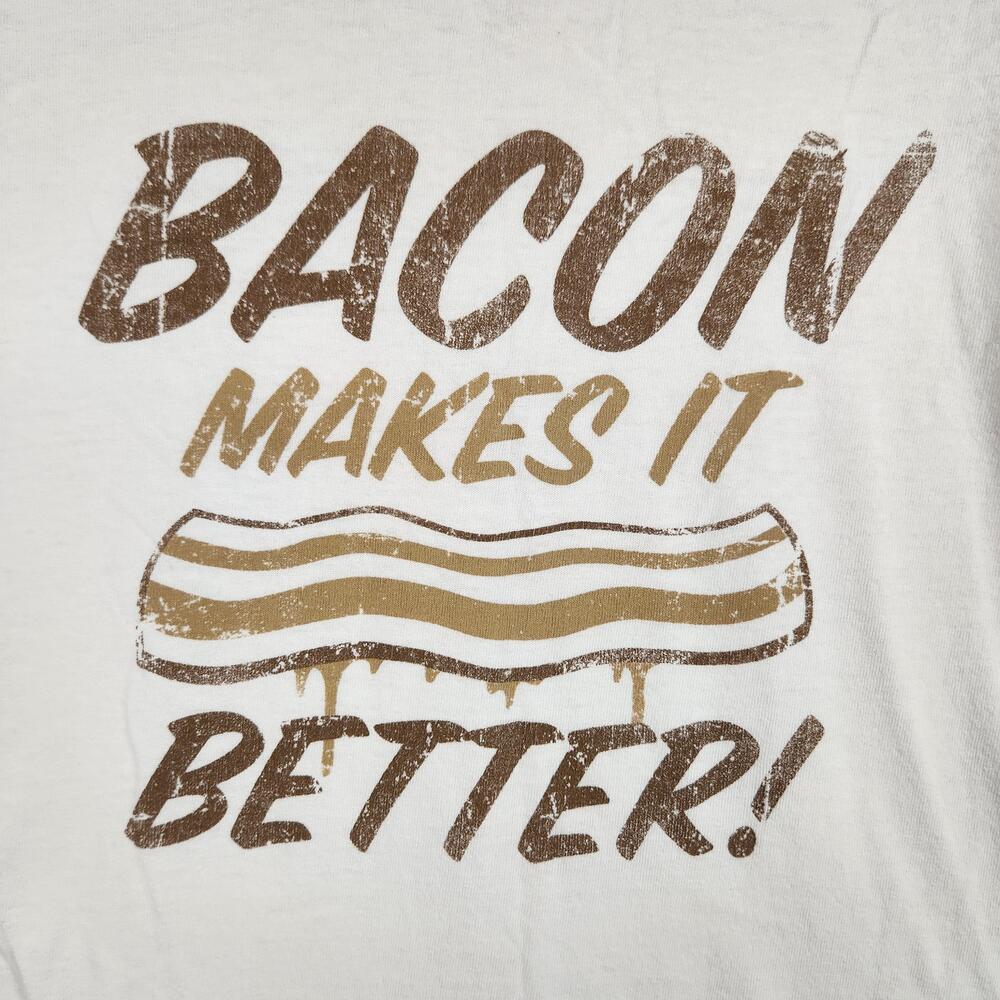 Hybrid Shirt Mens Large White Bacon Makes It Better Graphic Tee Funny Junk Food